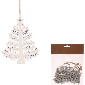 Vánoční dekorace Autronic Stromečky na pověšení - dřevo, bílé, cena za balení (8 ks), sada 5 ks