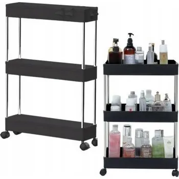 regál Mobilní regál se 3 policemi, černý, na kolečkách