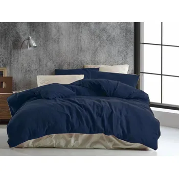 Povlečení Mušelínové povlečení Stanex tmavě modré (LS384), 200 x 220 + 2ks 90 x 70, Zip