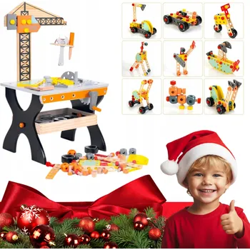 Obraz SADA PRO KUTILY Dřevěná Dětská Dílna Pracovní Stůl s Nářadím Dárek