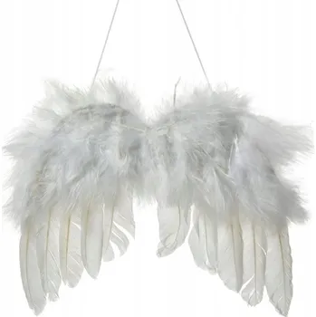 Vánoce Vánoční závěsná dekorace bílá andělská křídla s peřím - 20x17 cm
