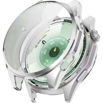 Pouzdro na mobilní telefon POUZDRO HUAWEI WATCH GT6 GT 6 46MM SILIKONOVÉ + OCHRANA DISPLEJE 2V1 STŘÍBRNÉ