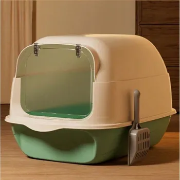 Obraz Velký krytý toaleta pro kočky se snadným čištěním a lopatkou, Zelený