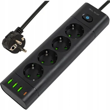 Napájecí kabel PRODLUŽOVACÍ KABEL ZÁSUVKOVÁ LIŠTA VYPÍNAČ 3x USB 4 ZÁSUVKY 3 m UZEMNĚNÍ