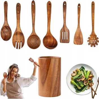 Sada kuchyňského náčiní KUCHYŇSKÉ NÁČINÍ 7 ks Sada dřevěného kuchyňského náčiní (s válcem/stojanem)