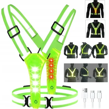 REFLEXNÍ LED VESTA NA BĚHÁNÍ, CHŮZI, KOLO ZELENÁ NA BATERIE