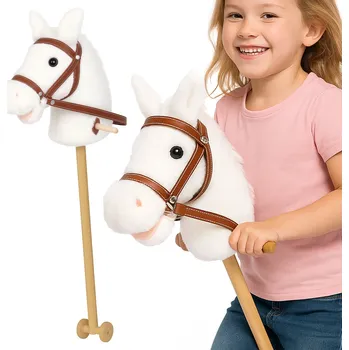Hobby horsing VELKÝ HOBBY HORSE KŮŇ NA TYČI PLYŠOVÝ KONÍK NA BATERIE BÍLÝ