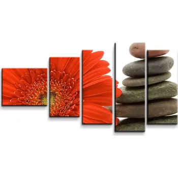 Obraz Sablio Obraz - 5-dílný Gerbera s kameny - 100x60 cm