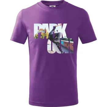 Parkour nápis ve městě - Tričko dětské bavlněné - 104-110cm / 3-4 roky ( Fialová )