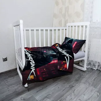 Povlečení Sablio Mikroplyšové dětské povlečení do postýlky Cyberpunk 2077 Pohled do města - 100x135 / 40x60