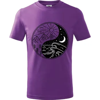 Yin & Yang hory a moře - Tričko dětské bavlněné - 98 cm / 2 roky ( Fialová )