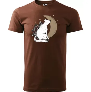 Pánské tričko Sablio Tričko s potiskem Noční mňau - hnědé S