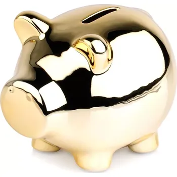 Pokladnička Keramická zlatá pokladnička ve tvaru prasátka 11,5 × 9 cm
