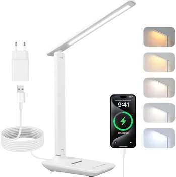 Lampička LED Stolní Lampa Bezdrátová Akumulátorová Bílá USB pro Psací Stůl Školní