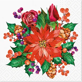 Papírový kapesník Ubrousky PAW Dekor C Poinsettia with Cones, 20ks