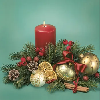 Papírový kapesník Ubrousky DAISY L Red Candle Composition on Green, 20ks