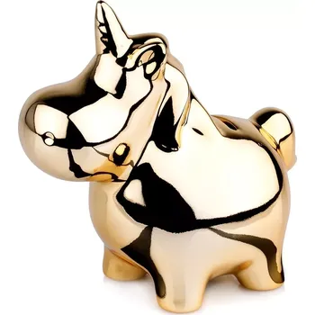 Pokladnička Zlatá keramická pokladnička jednorožec s lesklým zrcadlovým povrchem 18 × 10,5 cm