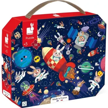 Puzzle Janod puzzle v kufříku raketa ve vesmíru – 54 dílků