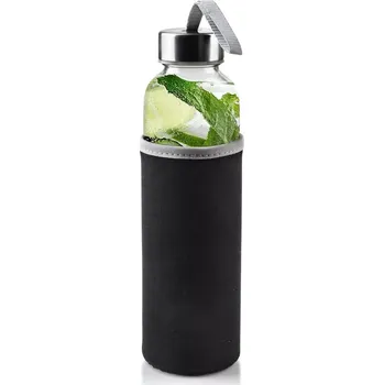 Láhev Skleněná láhev na vodu s neoprenovým obalem 490 ml černá