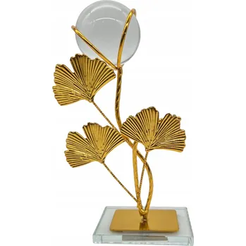 FIGURKA KOULE KŘIŠŤÁLOVÁ ZLATÁ DEKORATIVNÍ OZDOBA STOJÍCÍ 20 x 11 CM