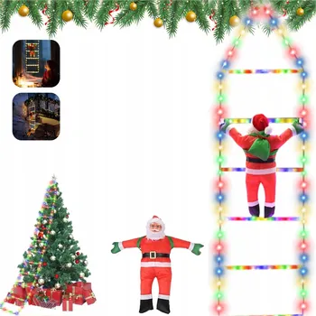 Vánoční dekorace VÁNOČNÍ LED DEKORACE Mikuláš ŠPLHAJÍCÍ PO ŽEBŘÍKU SVÍTÍCÍ 120cm