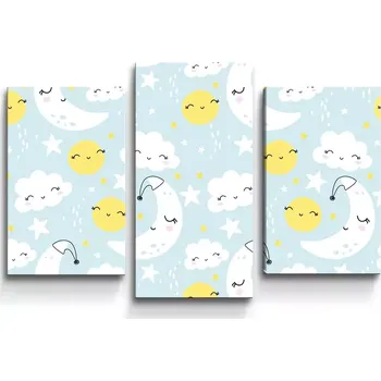 Obraz Sablio Obraz - 3-dílný Měsíce, slunce a mráčky - 75x50 cm