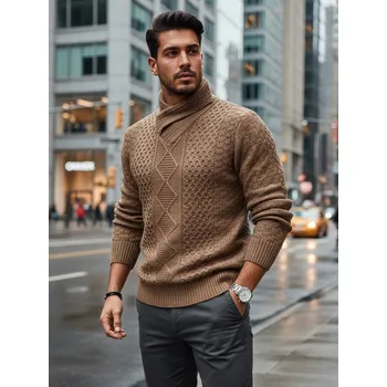 Pánská móda Pánský svetr WX2253 Barva: Světle Hnědá, Velikost: 2XL