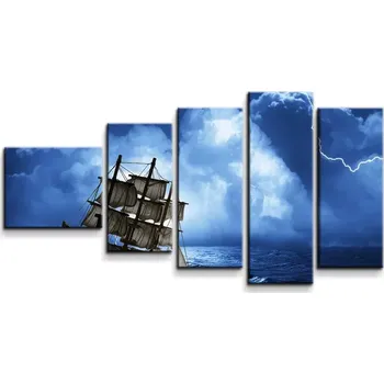 Obraz Sablio Obraz - 5-dílný Loď v bouřce - 100x60 cm