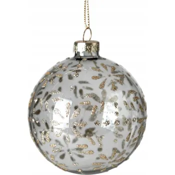 Vánoční dekorace Vánoční Koule skleněné třpytivé vánoční baňky SZ463A 8cm bílé + zlaté x4