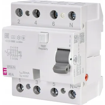 modulární přístroj a rozvaděč Proudový chránič 4P 40A 30mA typ A EFI6-P4 ETI