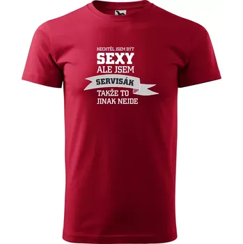 Sablio Tričko s potiskem Nechtěl jsem být sexy, ale jsem servisák - červené 5XL