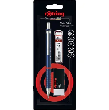 Ołówek automatyczny Tikky Retro 0.5 mm niebieski z grafitem 05 i gumką, Rotring