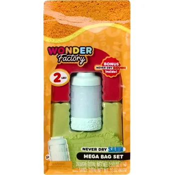 Modelovací hmota Kinetický písek WONDER FACTORY Never Dry Sand Bag – červený, limetkový, zelený