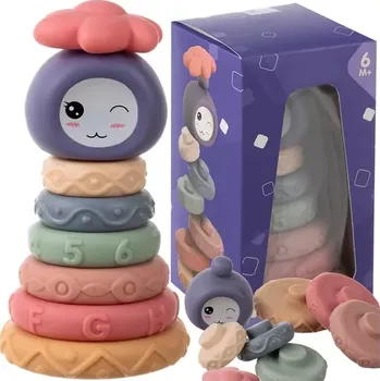 Hračka pro nejmenší Senzorické měkké stavební kostičky pro miminka, věž MONTESSORI, 8 dílů