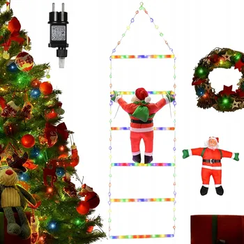 Vánoční dekorace SVATÝ Mikuláš NA ŽEBŘÍKU 97cm LED DEKORACE Vícebarevná, voděodolná