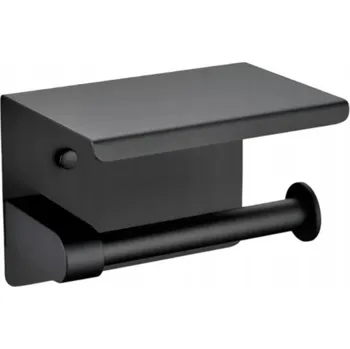 Držák toaletního papíru nástěnný do koupelny s poličkou, Ocel matná černá