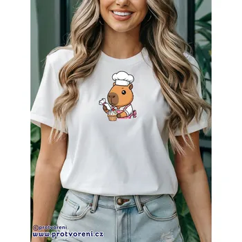 Trička s potiskem Tričko s potiskem, KAPYBARA cukrář, 1 ks zvolte VELIKOST textilu ZDE:: XS - velikost typ Beagle