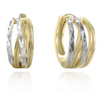 Náušnice Moonlit Pozlacené kruhové náušnice se stříbrným broušeným designem