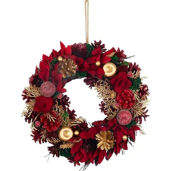 Věnec MagicHome Vánoční věnec, závěsný, červeno-zlatý, 30 cm
