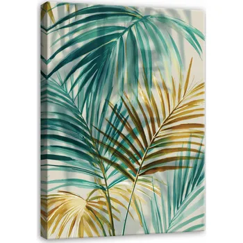 Obraz OBRAZ LISTY ABSTRAKCE ZLATÝ GLAMOUR DO LOŽNICE OBÝVÁKU NA PLÁTNĚ 60x40