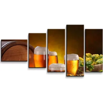 Obraz Sablio Obraz - 5-dílný Sklenice s pivem - 100x60 cm