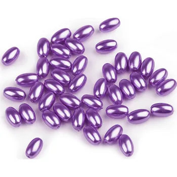 Dětské navlékací korálky Plastové voskové korálky / perly Glance oliva 6x10 mm, malé, F25 fialová lila