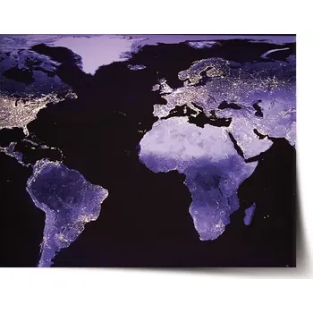Plakát Sablio Plakát Světelná mapa světa - 60x40 cm
