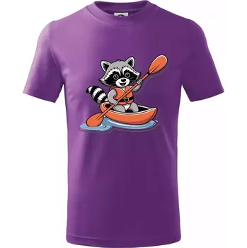 Chlapecké tričko Mýval v kajaku kreslený - Tričko dětské bavlněné - 134 cm/8 let ( Fialová )