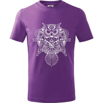 Steampunk sova černobílá - Tričko dětské bavlněné - 146 cm/10 let ( Fialová )