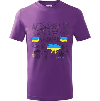 Ukrajina folklor - kreslené obrázky - Tričko dětské bavlněné - 134 cm/8 let ( Fialová )