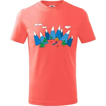 Chlapecké tričko Lyžař a barevné hory - Tričko dětské bavlněné - 134 cm/8 let ( Korálová )