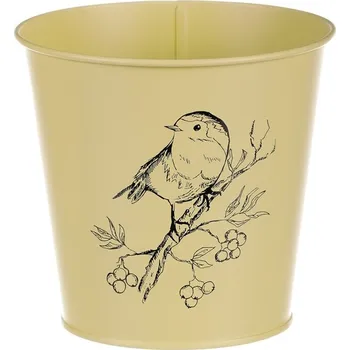 Nákupní košík Autronic Obal kovový - motiv ptáčka, barva žlutá, sada 4 ks