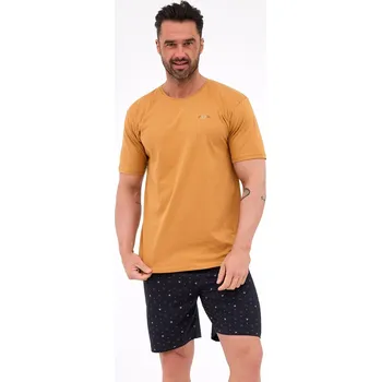 Pánské pyžamo Cornette Hořčicovo-černé pánské krátké pyžamo se vzorovanými kraťasy 326/317 Fox 2 kr/r S-2XL męska Velikost: S, Barva: medová