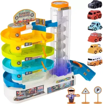 garáž Interaktivní parkovací garáž s výtahem a spirálovou rampou pro děti